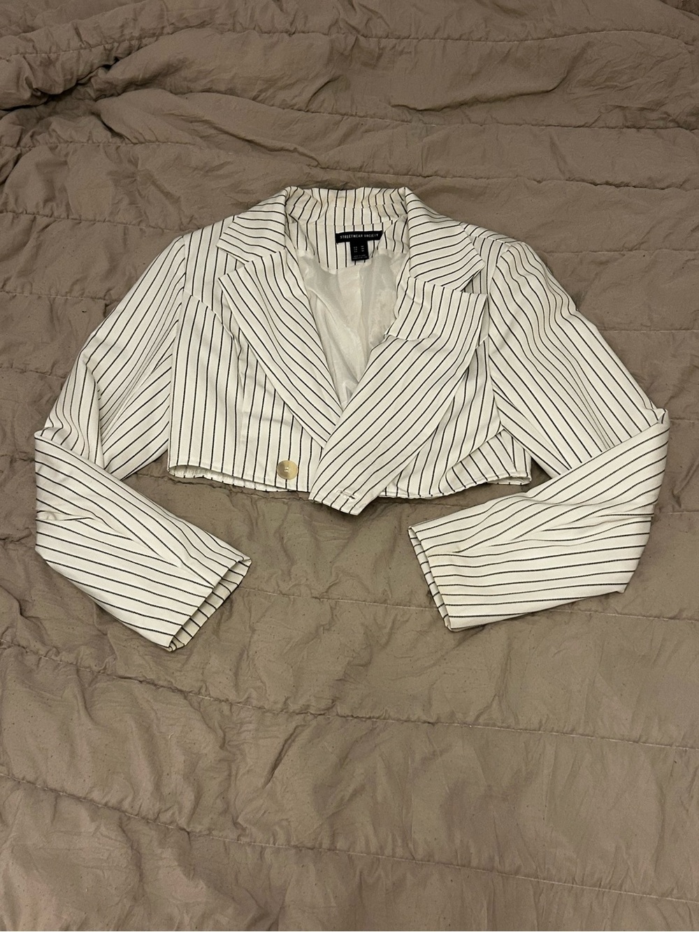 Streetwear Society White Cropped Pinstripe Blazer